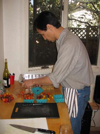 Cherry tomatoes are prepared